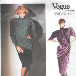 May include: Vogue Patterns Paris Original sewing pattern for a dress with a wrap design. The pattern is for size 1654 and is designed by Emanuel Ungaro.