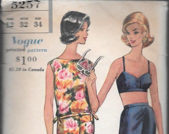 Vogue 5257- Two piece swimsuit and over-blouse size 12 bust 32, 1960s Vintage Sewing pattern