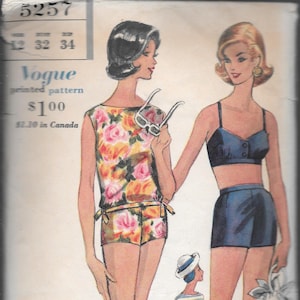 Vogue 5257- Two piece swimsuit and over-blouse size 12 bust 32, 1960s Vintage Sewing pattern