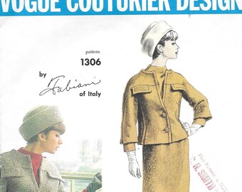 Vintage 1960s Vogue Couturier Design Pattern 1306 - Fabiani of Italy Misses' Suit and blouse size 12 bust 32" hip 34" with original label