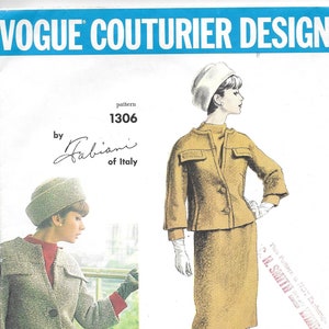 Vintage 1960s Vogue Couturier Design Pattern 1306 Fabiani of Italy Misses' Suit and blouse size 12 bust 32 hip 34 with original label image 1