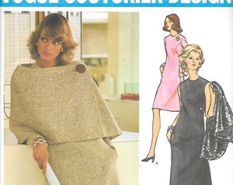 Vintage 1970s Vogue Couturier Design Pattern 2739- Sybil Connolly Misses' Dress and Cape size 10 bust 32 1/2" uncut FF