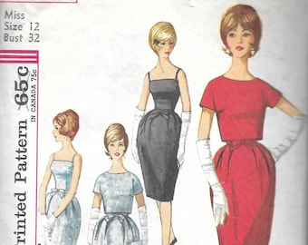 Vintage 1960s Simplicity Sewing Pattern 4688- Misses' One-Piece Dress in two lengths and Jacket size 12 bust 32