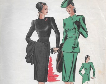 Vintage 1940s Vogue Couturier Design Pattern 209 - Misses&#39; One Piece Dress size 12 bust 30 hip 33