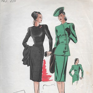 Vintage 1940s Vogue Couturier Design Pattern 209 - Misses' One Piece Dress size 12 bust 30 hip 33