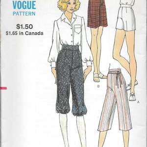 Vogue 8058- Misses&#39; Gauchos, Knickers and Shorts waist sizes 24 or 25 1/2, uncut FF Vintage 1970s  Sewing Pattern