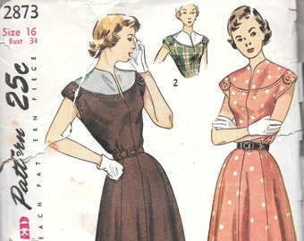Simplicity 2873 - Misses' One-Piece Dress, 1940s vintage sewing pattern size 16 bust 34"