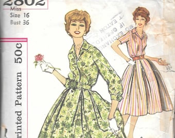 1950s Simplicity 2802- Misses' One-Piece Dress, vintage sewing pattern size 16 bust 36