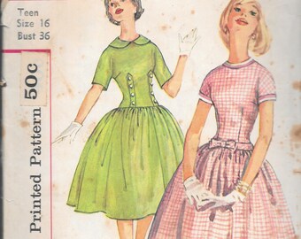 1960s Simplicity 3514 - Misses One-Piece Dress size 16 bust 36, 1960s sewing pattern