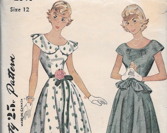 Simplicity 2840 - Misses' One-Piece Dress with Detachable Peplum 1940s vintage sewing pattern size 12 bust 30"