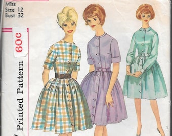 Vintage 1960s Simplicity Sewing Pattern 4519- Misses One-Piece Dress size 12 bust 32