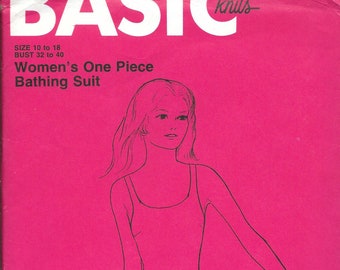 Vintage 1970s Basic Knits Sewing Pattern # 106- Women's one-piece Bathing Suit Sizes 10 to 18 bust 32 to 40 uncut FF