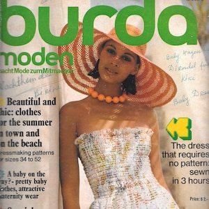 Burda Moden magazine - July 1973 complete with uncut patterns and supplement in English