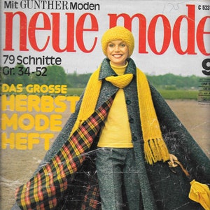 Neue Mode Sewing Magazine- September 1974 with patterns and English supplement