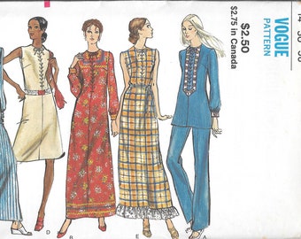 Vogue 8068 - Misses' Dress or Top and Pants sizes 12, 14  or 16, uncut FF Vintage 1970s  Sewing Pattern