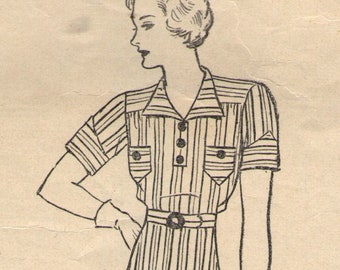 Vintage 1930s Mail Order Sewing Pattern 2550 - Misses&#39; Dress size 14 bust 32