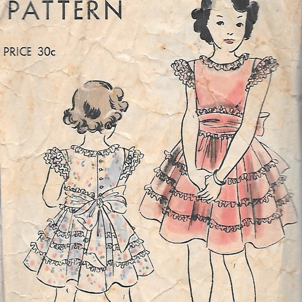 Vintage 1940s Vogue Sewing Pattern 2128 - Girls One-Piece Frock size 8 years breast 26"