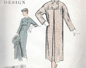 Vintage 1950s Vogue Couturier Design Pattern 896 - Misses' One Piece Dress and Coat size 12 Bust 30 Hip 33