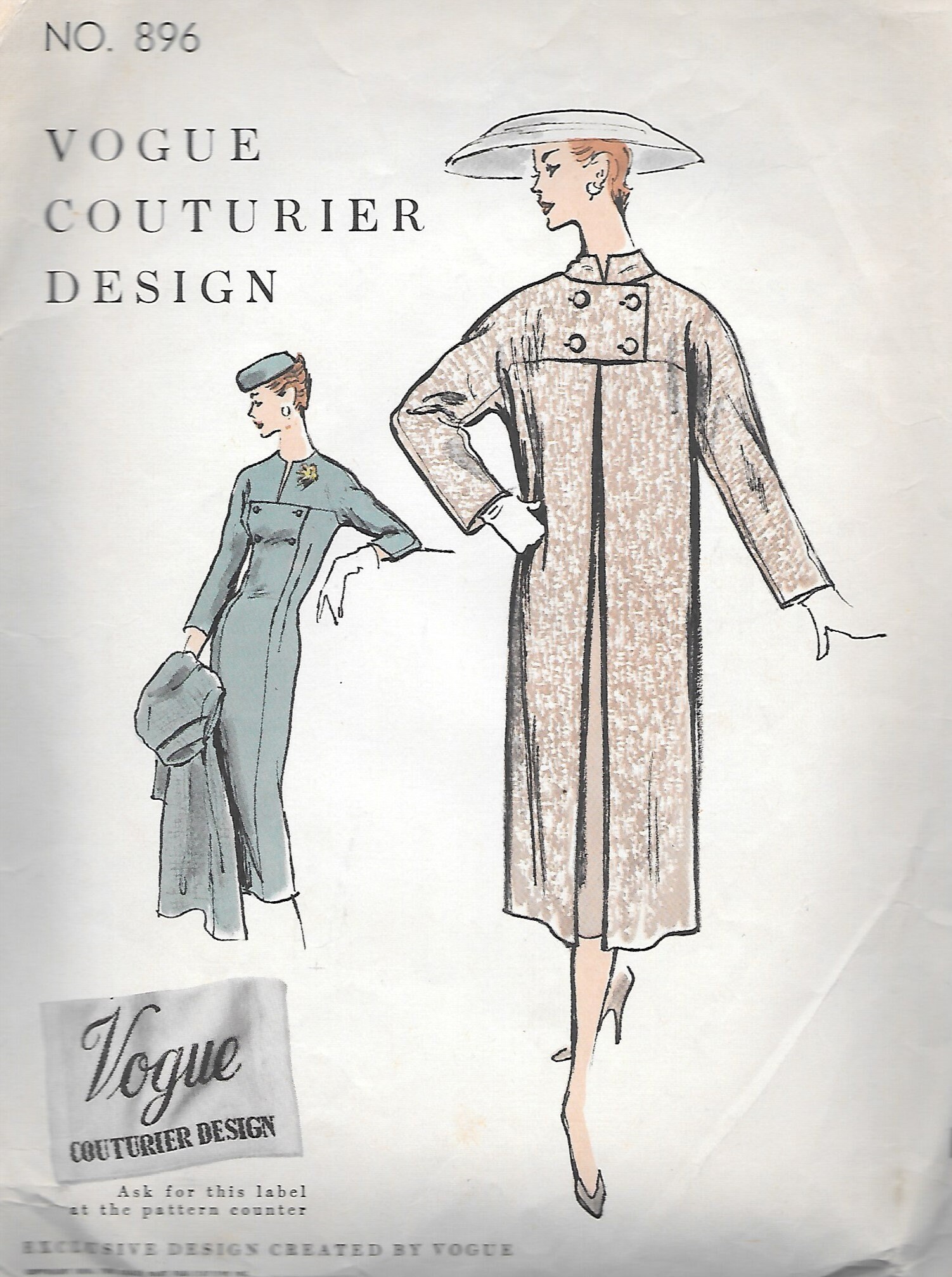 Vintage 1950s Vogue Couturier Design Pattern 896 Misses' - Etsy