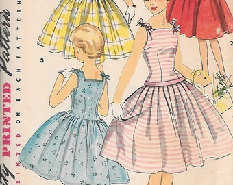 Vintage 1950s Simplicity Pattern 1145 - Girls' One-piece Dress, Sun Dress and Jumper size 8