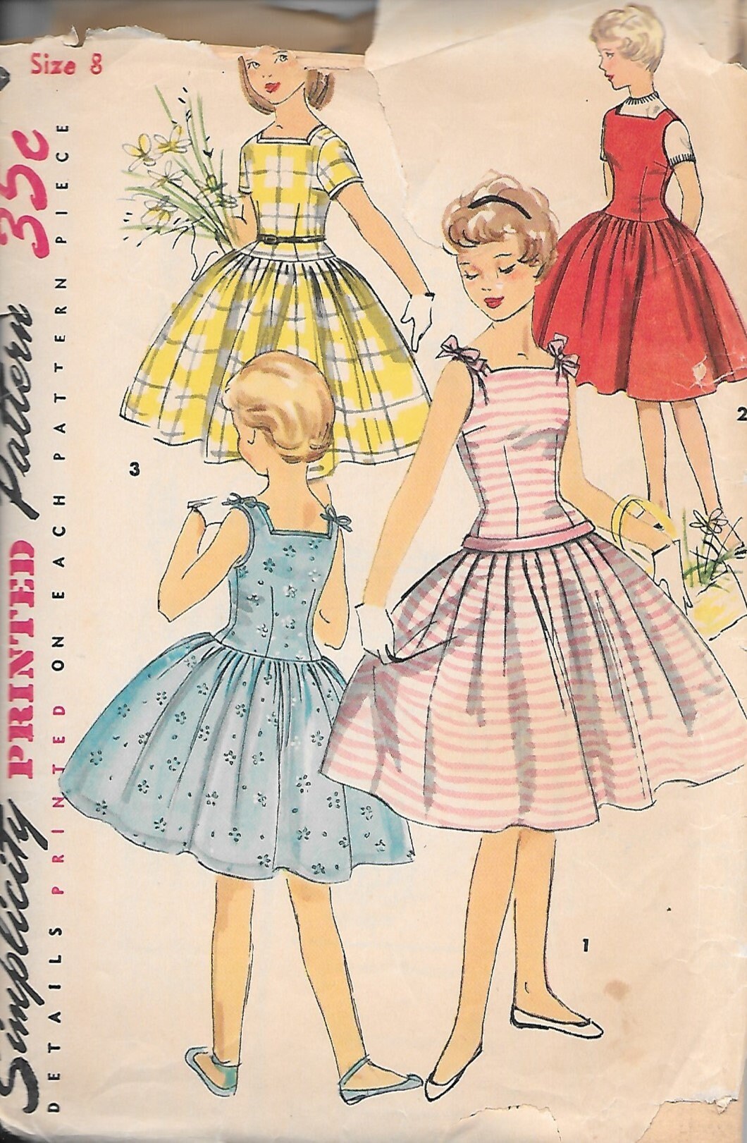 Vintage 1950s Simplicity Pattern 1145 - Girls' One-piece