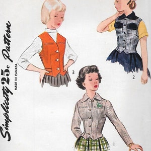 Vintage 1950s Simplicity Pattern 3375 - Girls&#39; Jacket and Weskit size 10