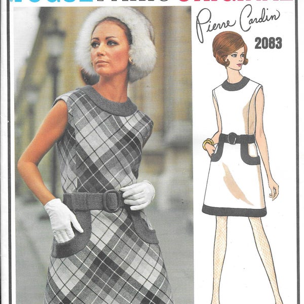 Vintage 1960s Vogue Paris Original Pattern 2083 - Pierre Cardin Misses' One-Piece Dress size 12 bust 32" hip 34" uncut FF