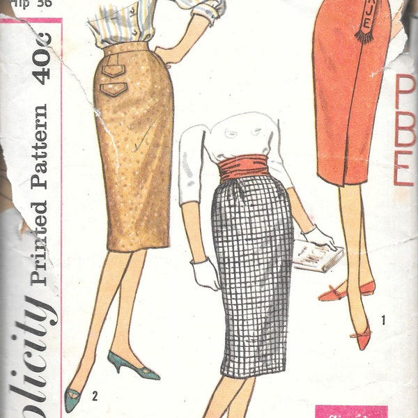Simplicity 3114 - Misses' Skirt waist size 26 hip 36 1950s vintage sewing pattern