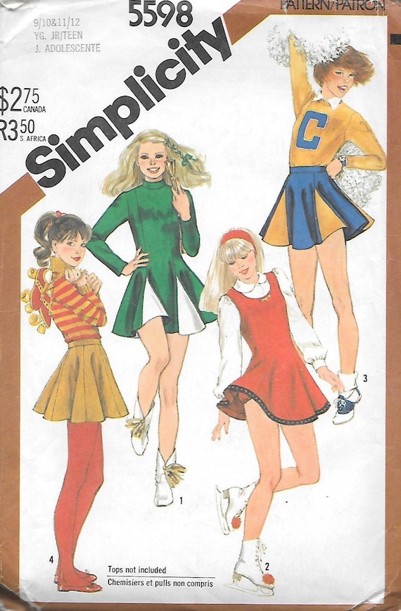 simplicity skater dress pattern 1980s Simplicity Sewing Pattern 5598- Young Junior / Teens' Cheerleader and  Skating Costumes Size 9/10 & 11/12 Uncut FF