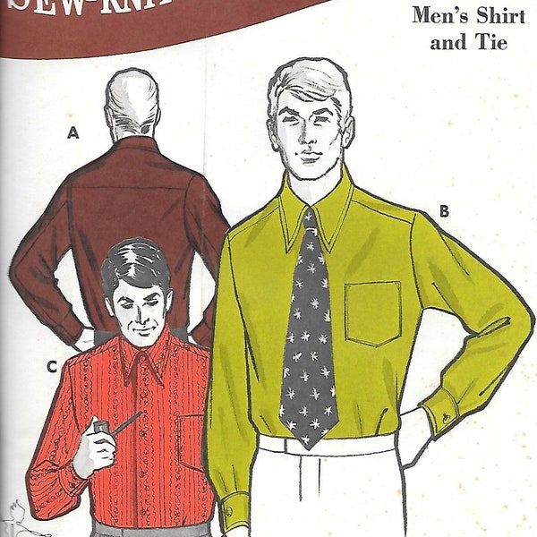 1970s Sew-Knit-N-Stretch Pattern 321 - Men's Shirt and Tie chest sizes 32-34-36-38 uncut FF