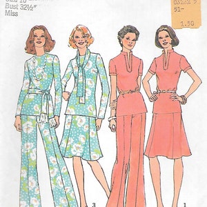 Vintage 1970s Simplicity Sewing Pattern 6852 - Misses' Top, Skirt, Wide-Leg Pants size 10 bust 32 1/2 uncut FF