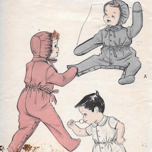 Vintage 1940s Butterick Sewing Pattern 5370 - Child's Bunting and Hood, Romper Suit size 1