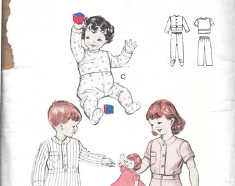 Vintage 1950s Butterick Sewing Pattern 6237 - Boys' or Girls' Pajamas; Button-on Trousers