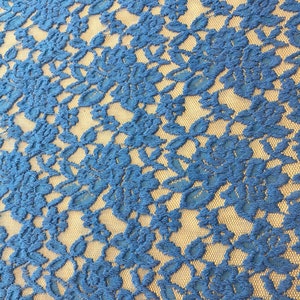 Stretch Lace Fabric in a blue colour with a floral weave, 4-way stretch, 58&quot; wide