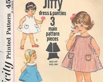 Vintage 1960s Simplicity Sewing Pattern 5013- Girls' One-piece Jiffy dress and panties size 3 uncut FF