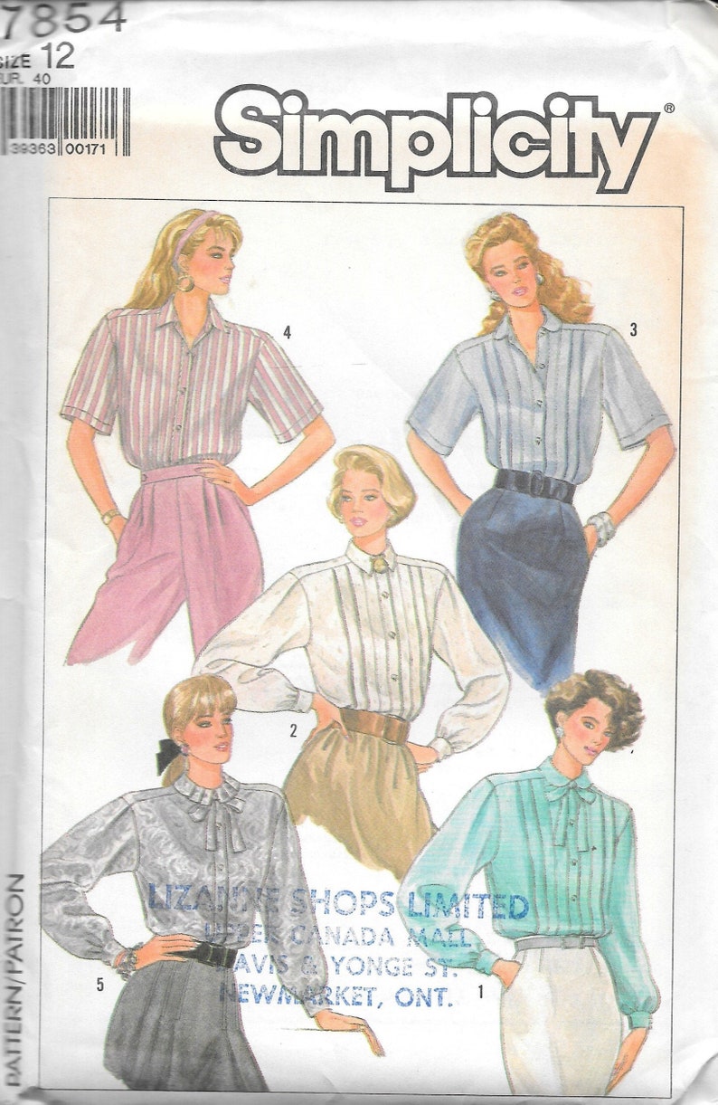 Simplicity Sewing Pattern 7854 Misses' Blouses Size 12 | Etsy