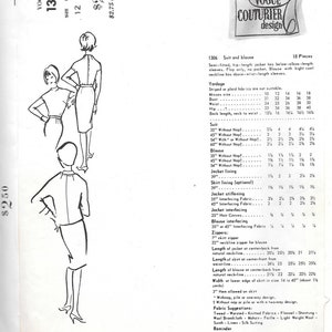 Vintage 1960s Vogue Couturier Design Pattern 1306 Fabiani of Italy Misses' Suit and blouse size 12 bust 32 hip 34 with original label image 2