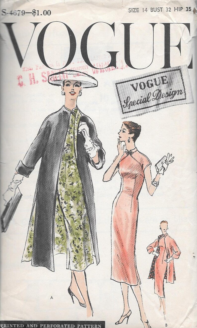 Sewing Kits How To Vintage 1950s Vogue Special Design Sewing Pattern S 4679 One Piece Dress And Coat Size 14 Bust 32 Hip 35 With Original Label