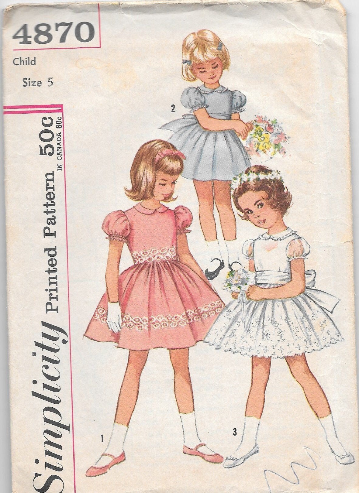 Vintage 1960s Simplicity Sewing Pattern 4870 Girls One Piece Dress Size 5