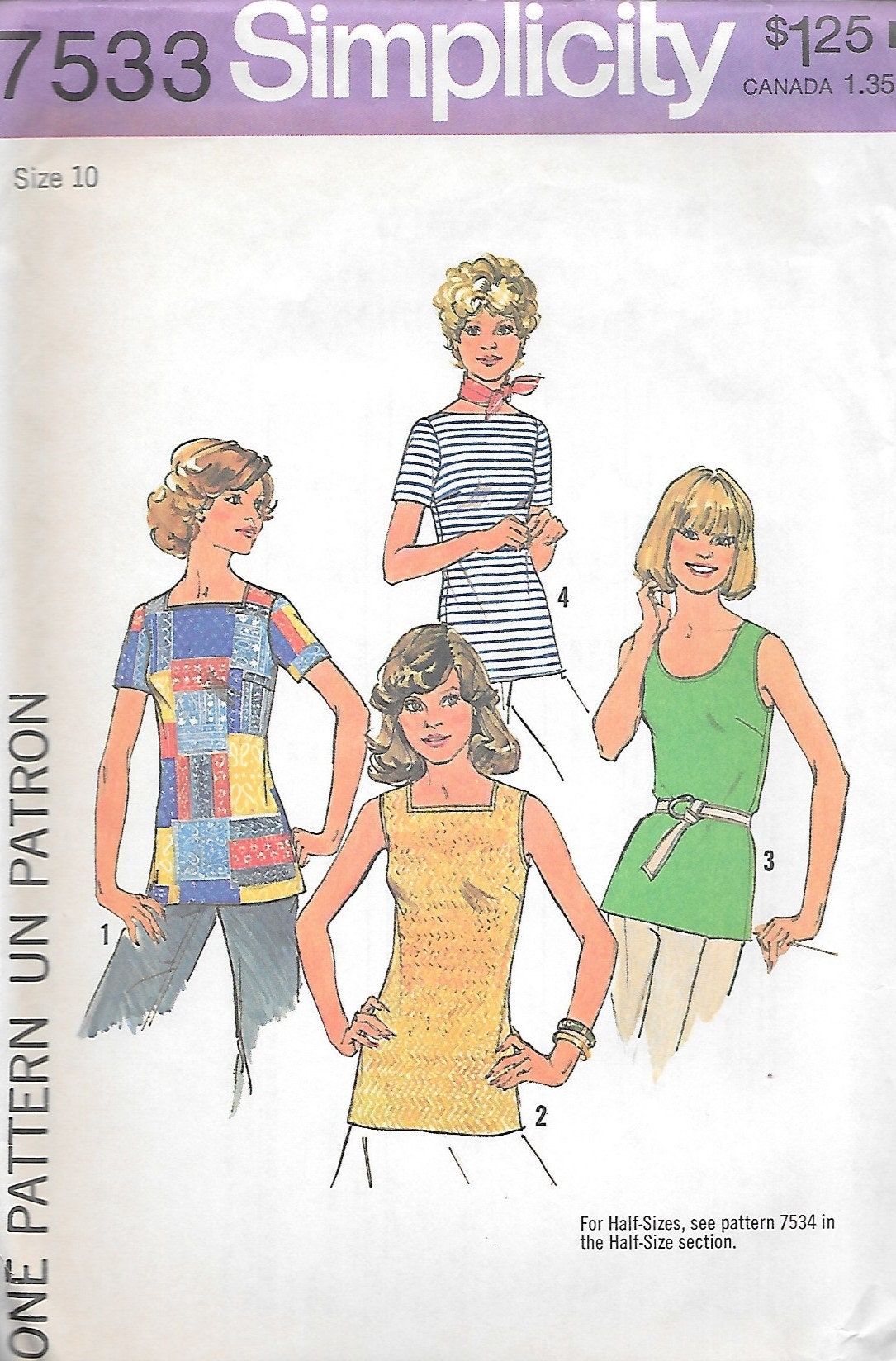 Vintage 1970s Simplicity Sewing Pattern 7533 - Misses' Tops