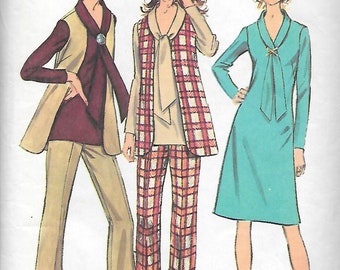 Vintage 1970s Simplicity Sewing Pattern 9621 - Misses' Dress or Tunic, Vest and Pants size 12 bust 34" uncut