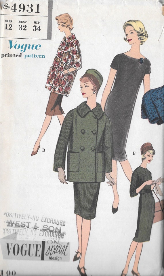 Vintage 1950s Vogue Pattern S 4931 One Piece Dress Size And Etsy
