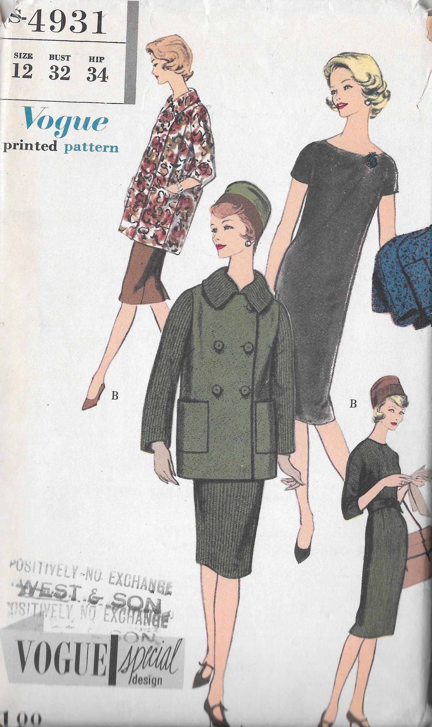 素敵な Vintage 1950s Size Dress Piece One - S-4931 Pattern Vogue トップス