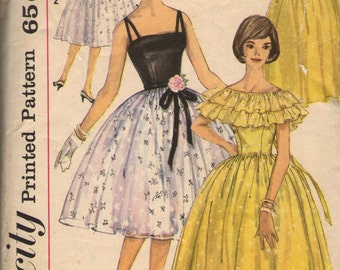 Vintage 1960s Simplicity Sewing Pattern 3822- Misses' Evening Dress in two lengths, Cocktail Dress  and Capelet  size 14 bust 34