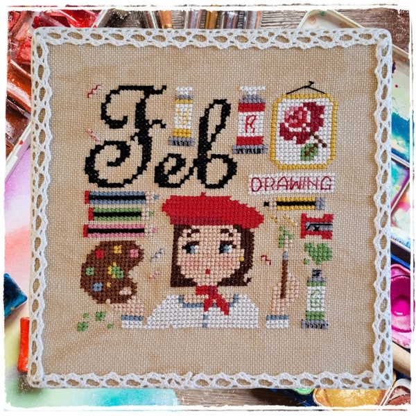 Happy Hobby Month: February (Drawing) - PDF Cross Stitch Pattern