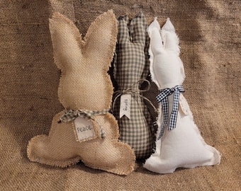 Primitive Bunnies, Farmhouse, Rag-Bunnies, Fabric Bunnies, Stuffed, Handmade, Tiered Tray, 3 Options!  Spring & Summer Decor!