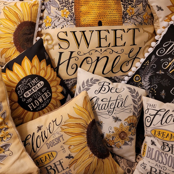 Bee Pillows, Bee Themed Gifts, Handmade Pillows, Spring Summer Fall Decoration, Sweet as Honey!  Several Designs!