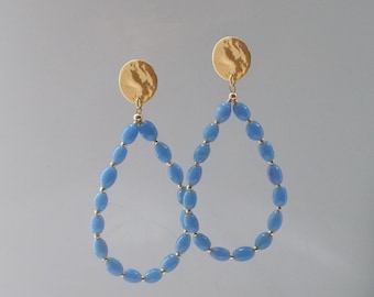 Clips or "pierced ears", XL blue ceramic earrings.
