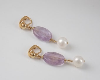 Boucle d'oreille pendante en argent – améthyste – style artisanal / vintage - Montres & Bijoux