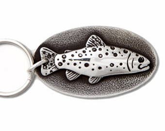 Sterling silver Oval Trout Key Chain-Fly Fishing Gifts- Gifts for Fishermen-Fishing Gifts-Silver Key Chain Gifts for Men-Groomsmen Gifts